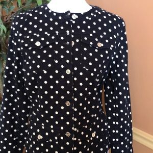 CHAPS Navy Polka Dot Jean Jacket Med in EUC